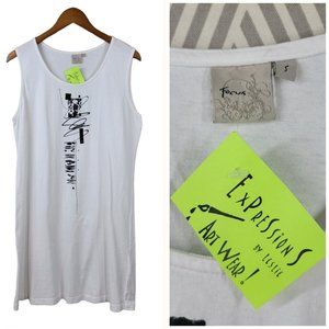NEW focus Art To Wear Dress size Small Painted Fiber Beach Swim Cover Up White